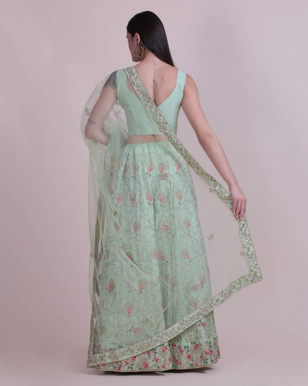 Elegant Pista Green Lehenga | Taffeta Silk Fabric with Designer Embroidery