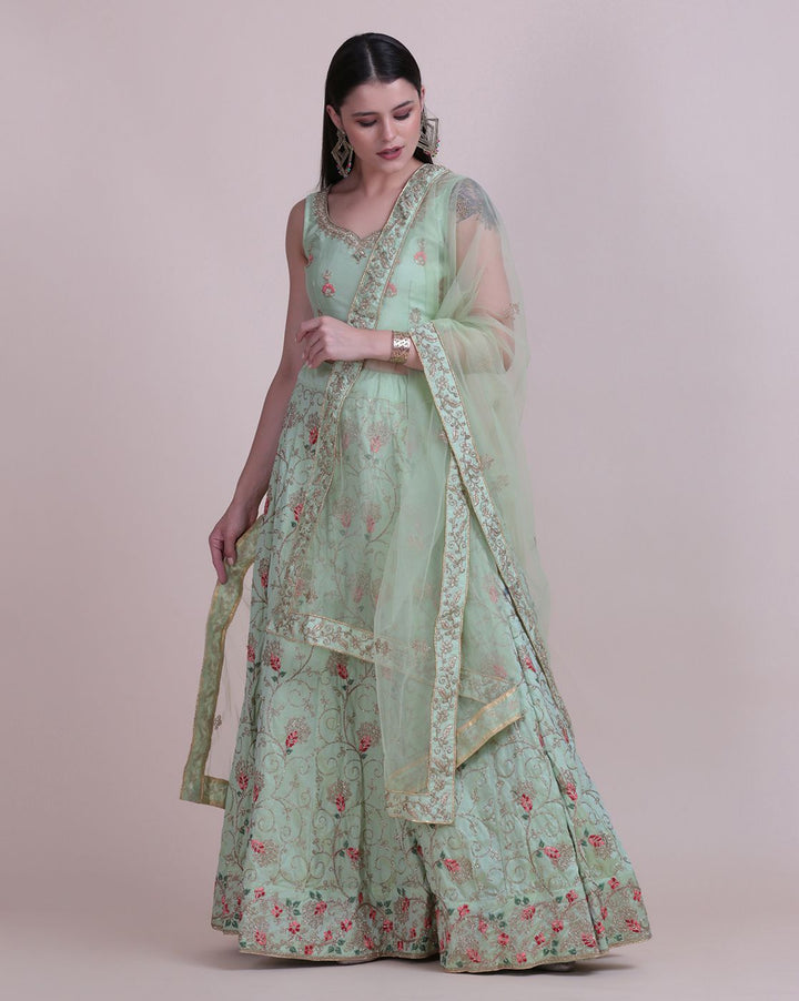 Elegant Pista Green Lehenga | Taffeta Silk Fabric with Designer Embroidery