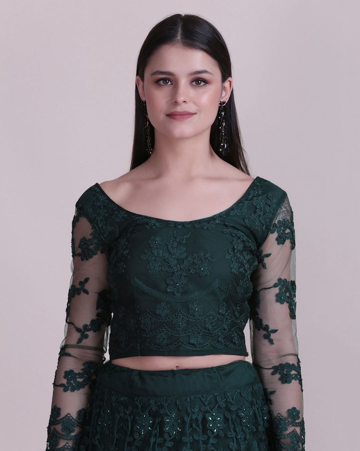 Elegant Bottle Green Lehenga | Net Fabric with Fancy Designer Embroidery