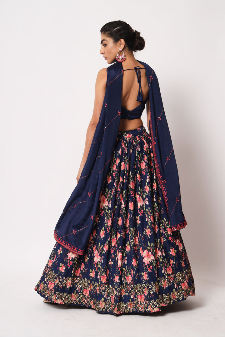 Elegant Navy Blue Lehenga | Art Silk with Thread & Sequence Embroidery Work