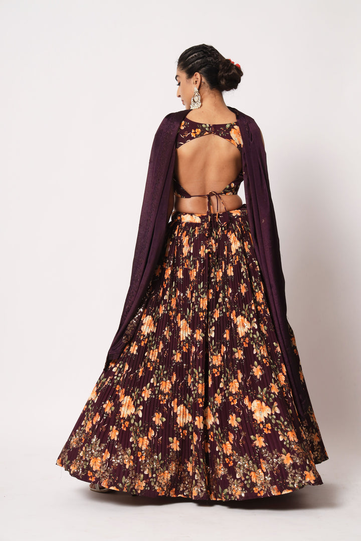 Elegant Purple Lehenga | Art Silk with Printed & Embroidered Details