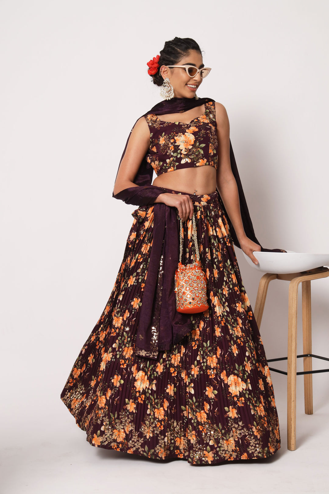 Elegant Purple Lehenga | Art Silk with Printed & Embroidered Details