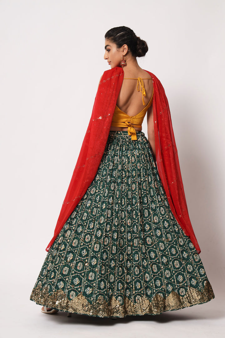 Designer Green Lehenga | Thread & Sequins Work for Festive Occasions