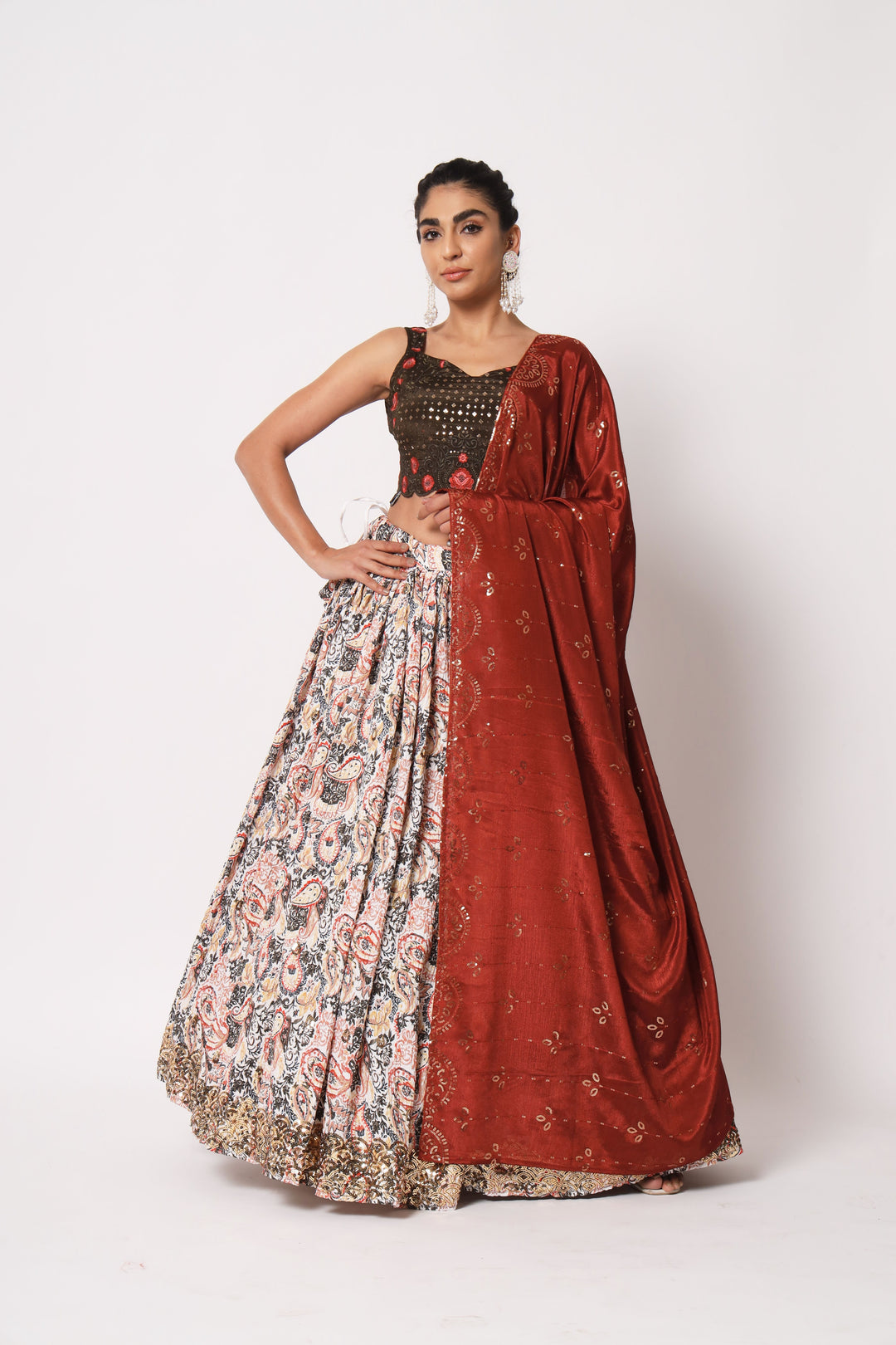 Elegant White Lehenga | Art Silk with Printed & Embroidered Work