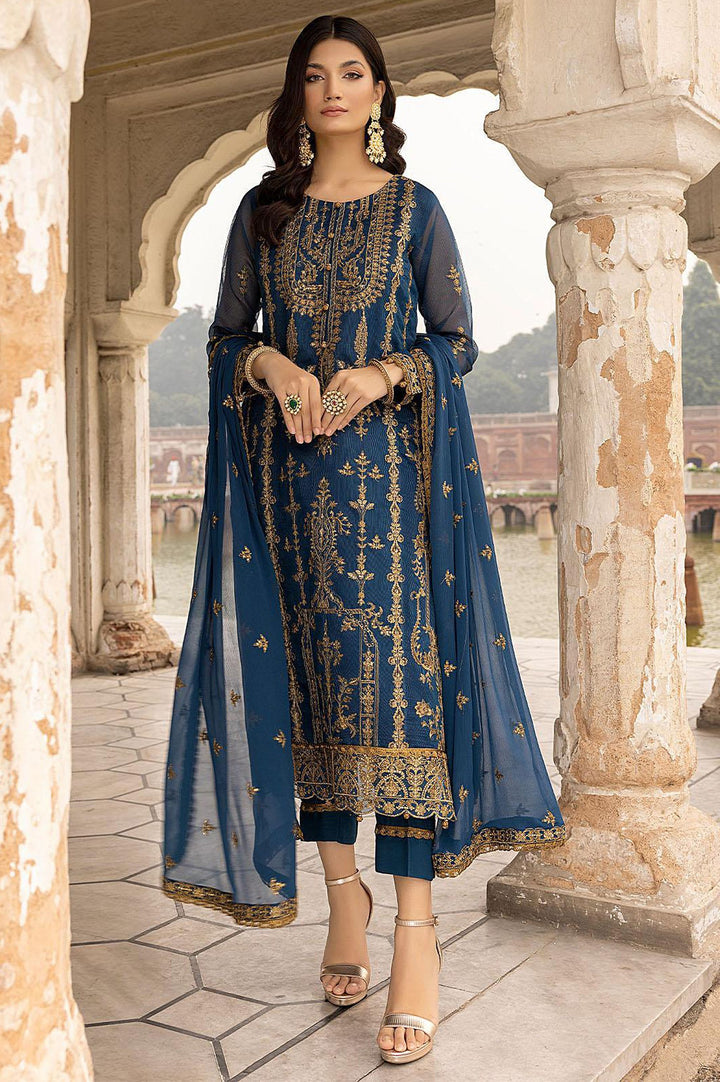 Faux Georgette Designer Suit | Floral Embroidery & Net Dupatta For festive wear