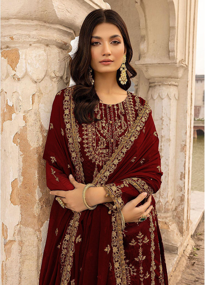 Faux Georgette Designer Suit | Floral Embroidery & Net Dupatta For festive wear