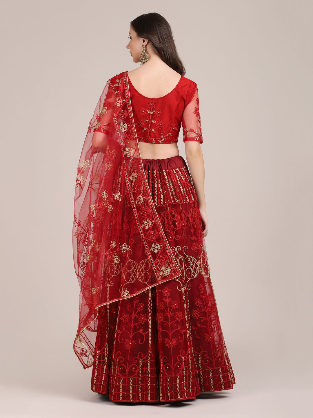 Maroon Net Lehenga Choli with Fancy Embroidery | Perfect for Weddings & Parties