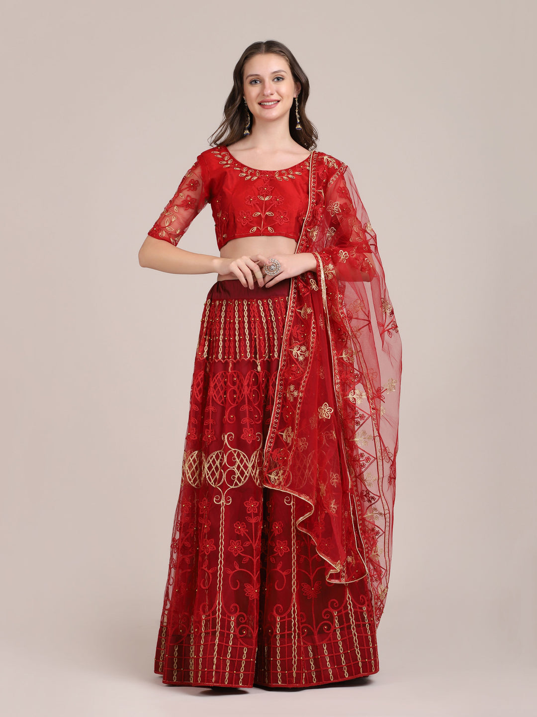 Maroon Net Lehenga Choli with Fancy Embroidery | Perfect for Weddings & Parties