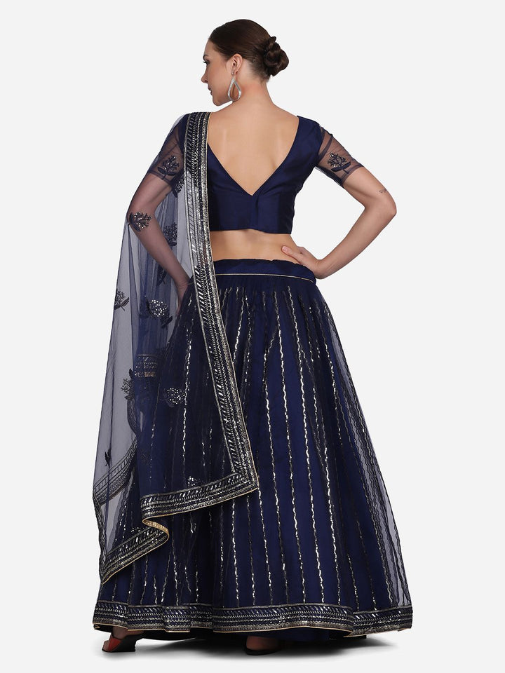 Navy Blue Designer Lehenga Choli | Embroidered Net Fabric Set for Weddings