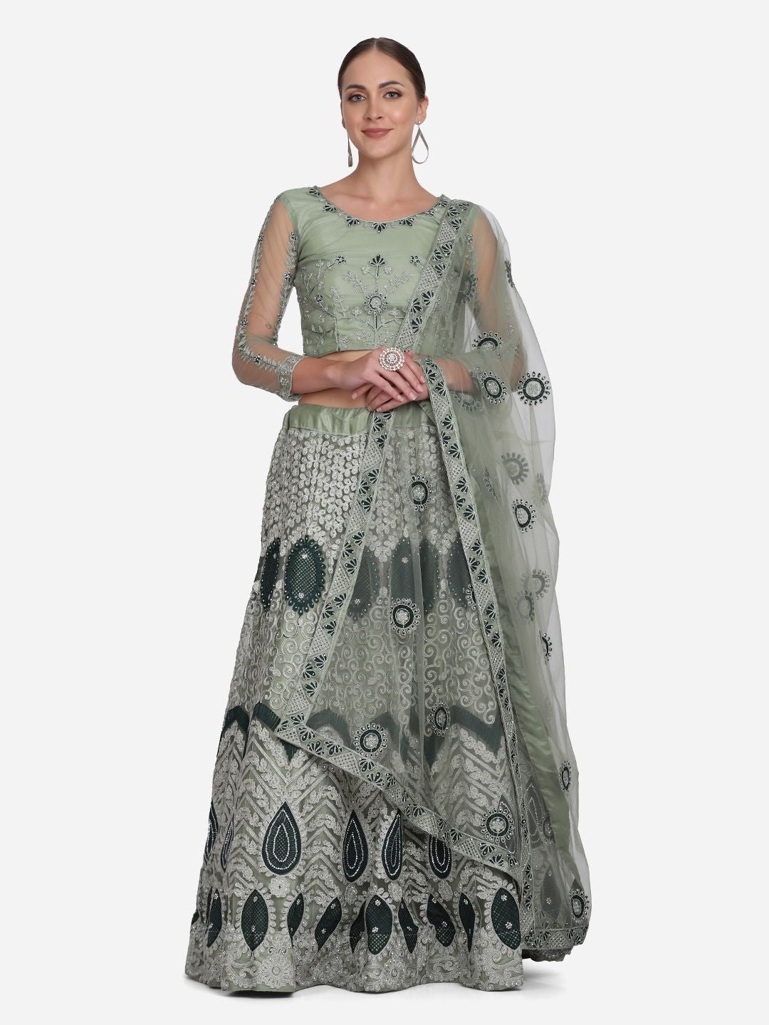 Elegant Light Green Lehenga Choli | Designer Embroidery for Weddings & Parties