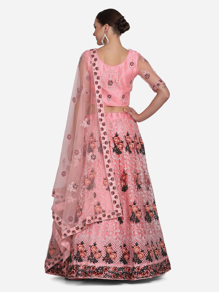 Peach Lehenga Choli | Designer Embroidery & Net Dupatta for Weddings