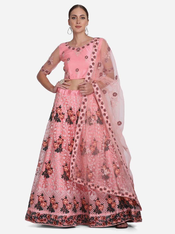 Peach Lehenga Choli | Designer Embroidery & Net Dupatta for Weddings