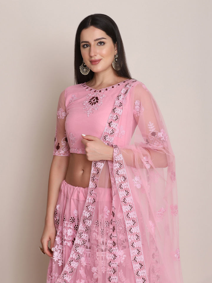 Pink Lehenga Choli | Designer Embroidery & Net Dupatta for Weddings