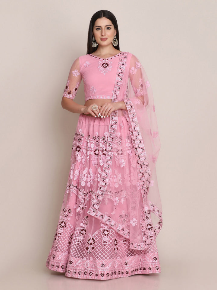 Pink Lehenga Choli | Designer Embroidery & Net Dupatta for Weddings