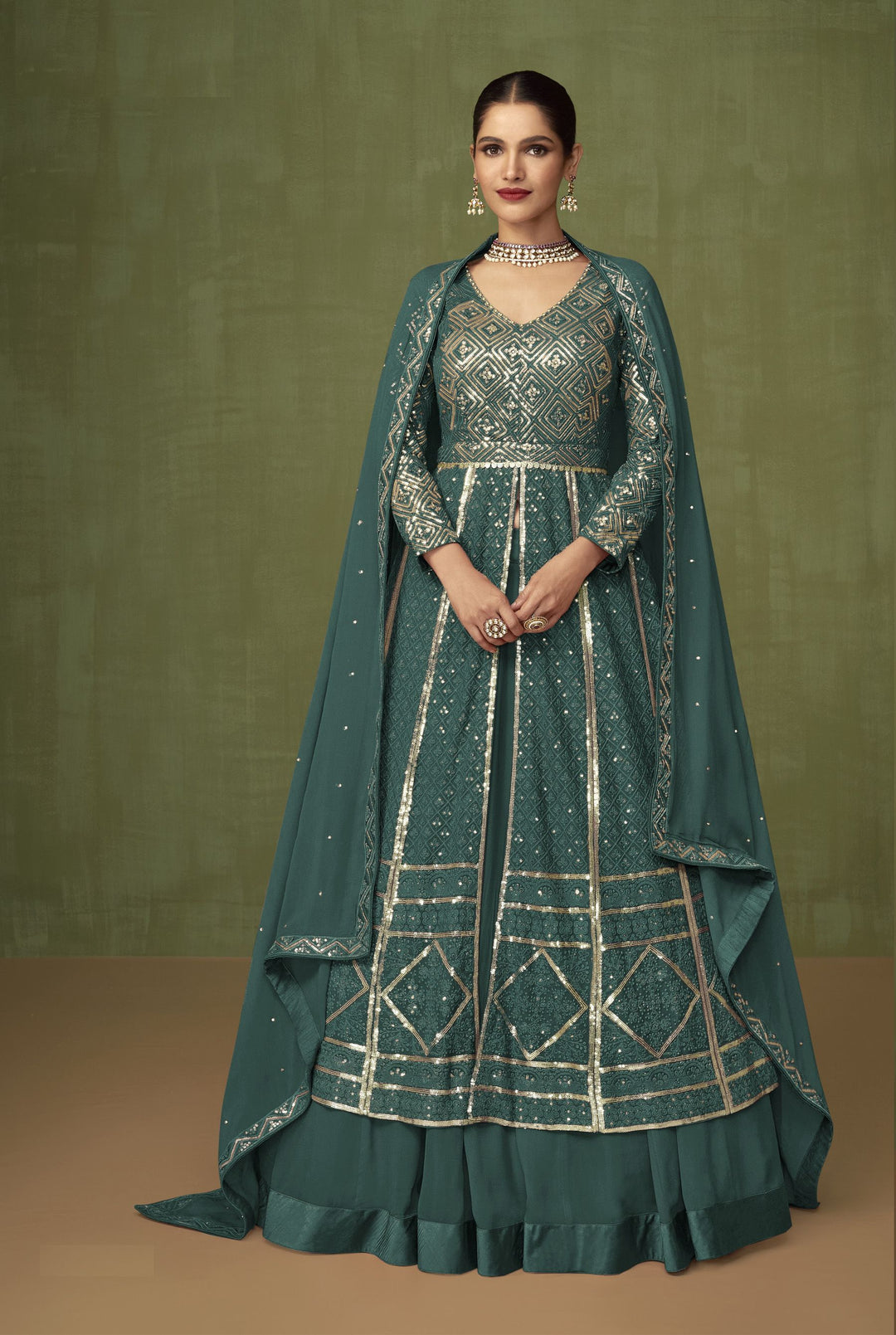 Rama Anarkali Suit | Faux Georgette with Santoon Inner & Heavy Embroidery