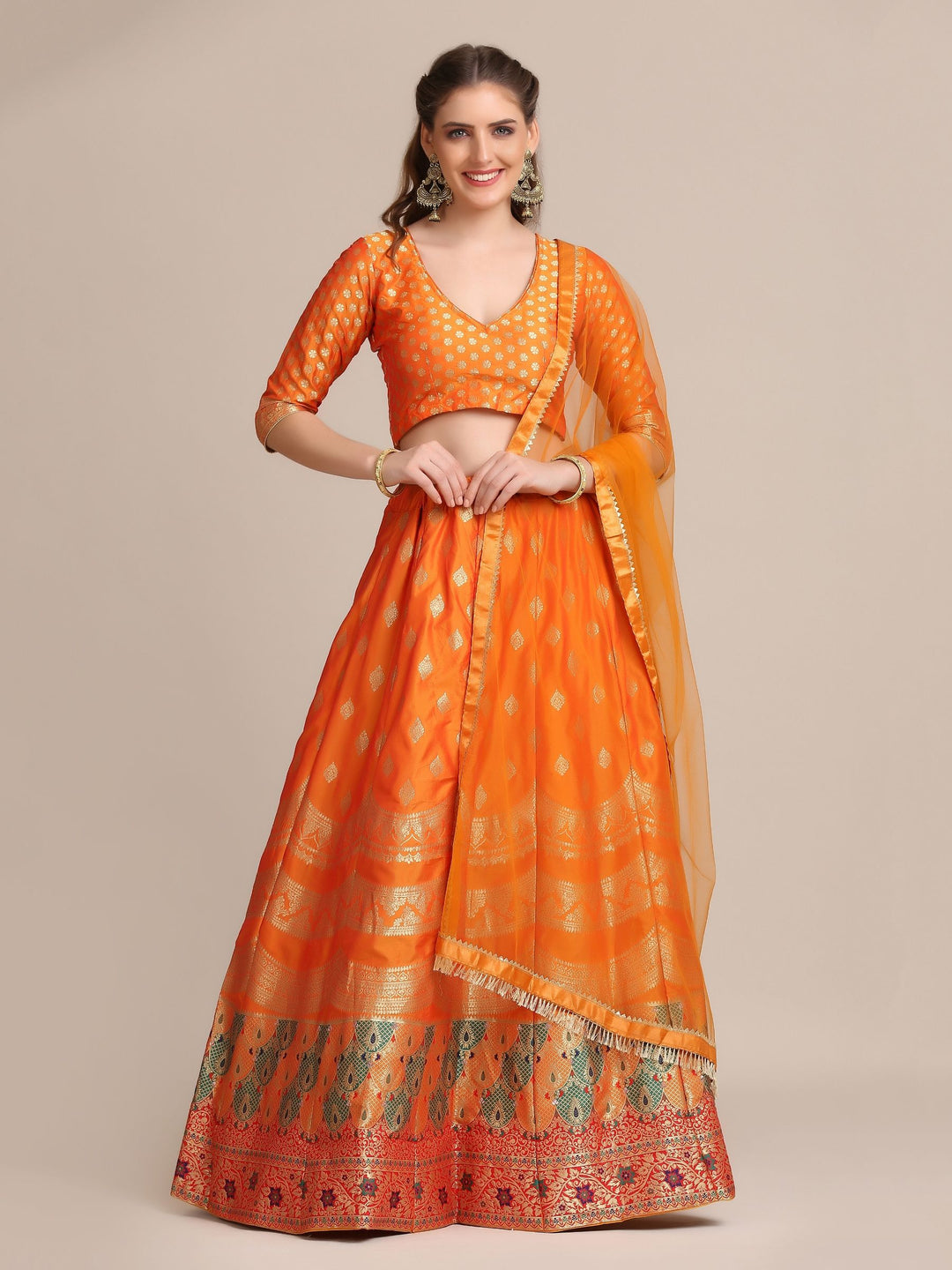 Designer Jacquard Silk Lehenga Choli | Net Dupatta with Embroidery for Weddings