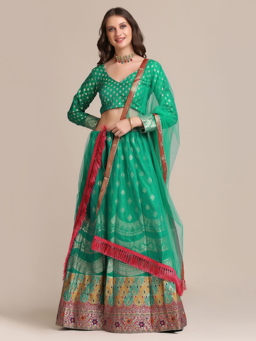 Designer Jacquard Silk Lehenga Choli | Net Dupatta with Embroidery for Weddings