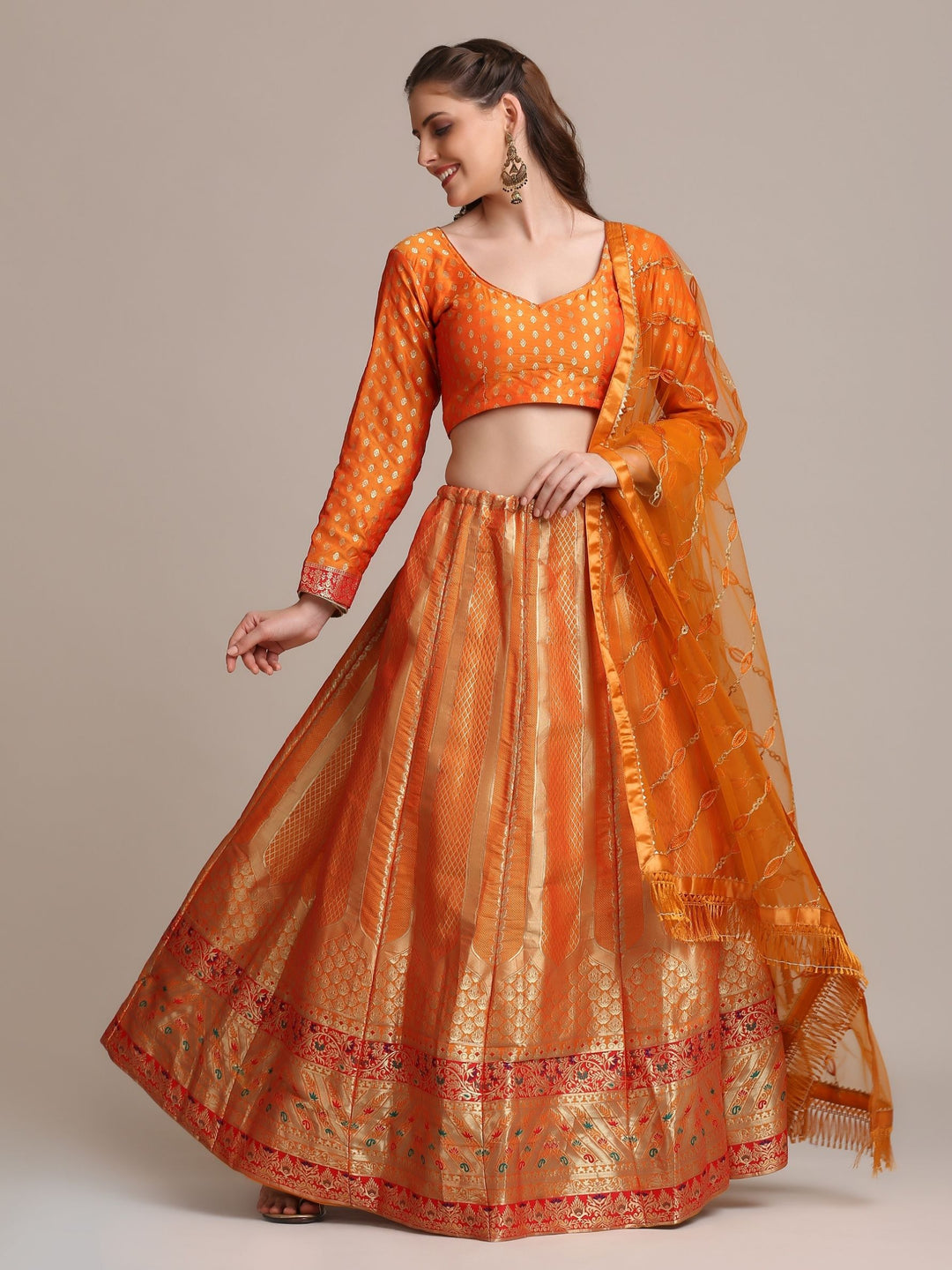 Designer Jacquard Silk Lehenga Choli | Net Dupatta with Heavy Embroidery for festive