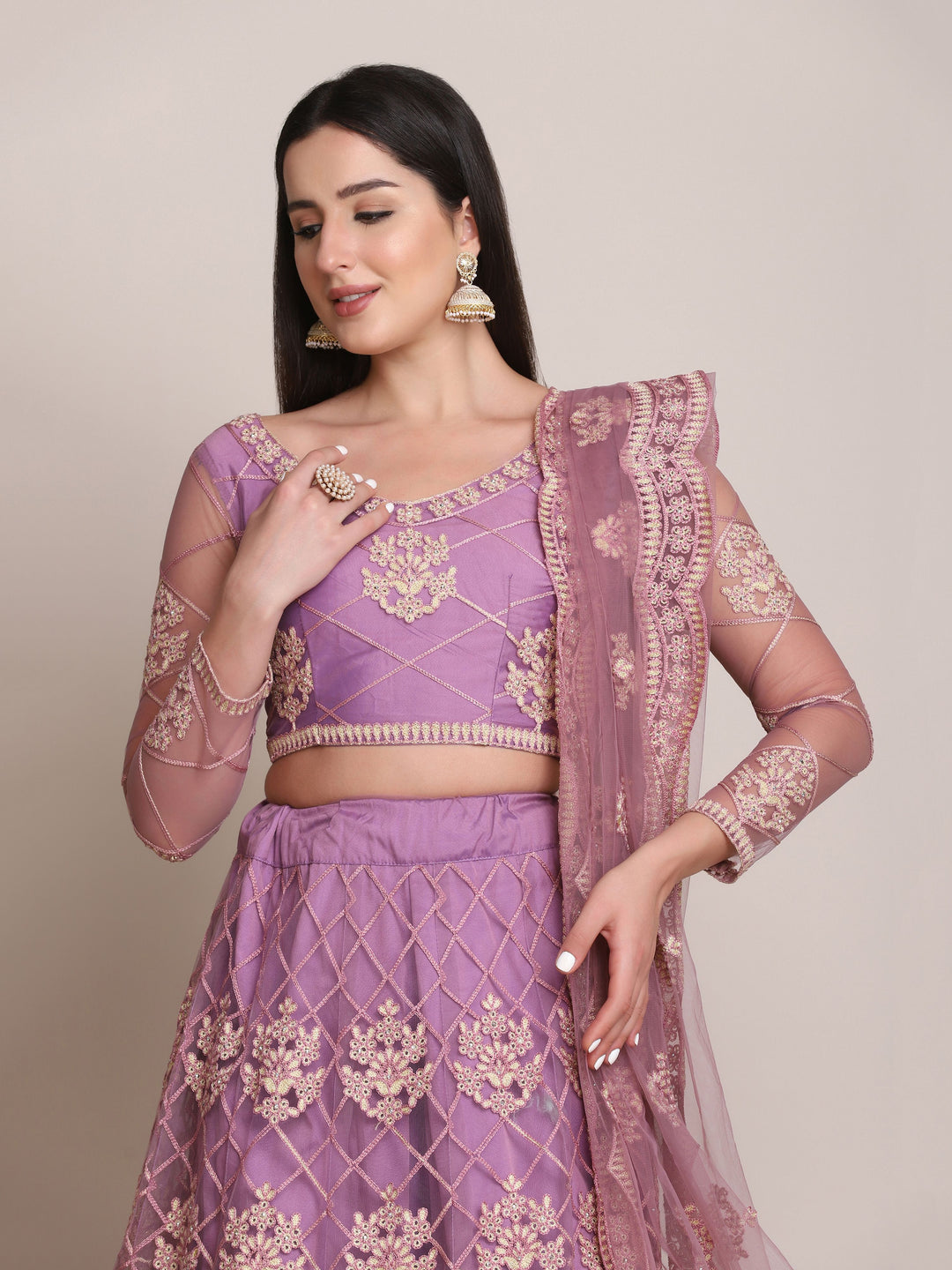 Purple Net Lehenga Choli with Net Dupatta | Designer Embroidery Work