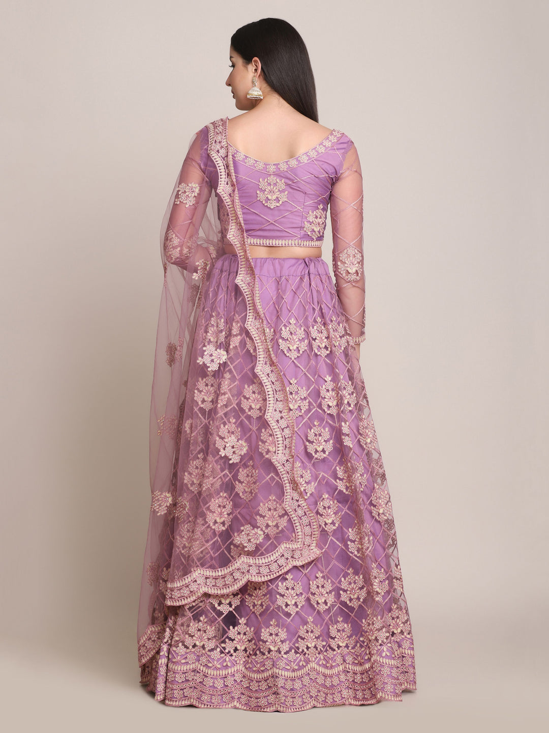 Purple Net Lehenga Choli with Net Dupatta | Designer Embroidery Work