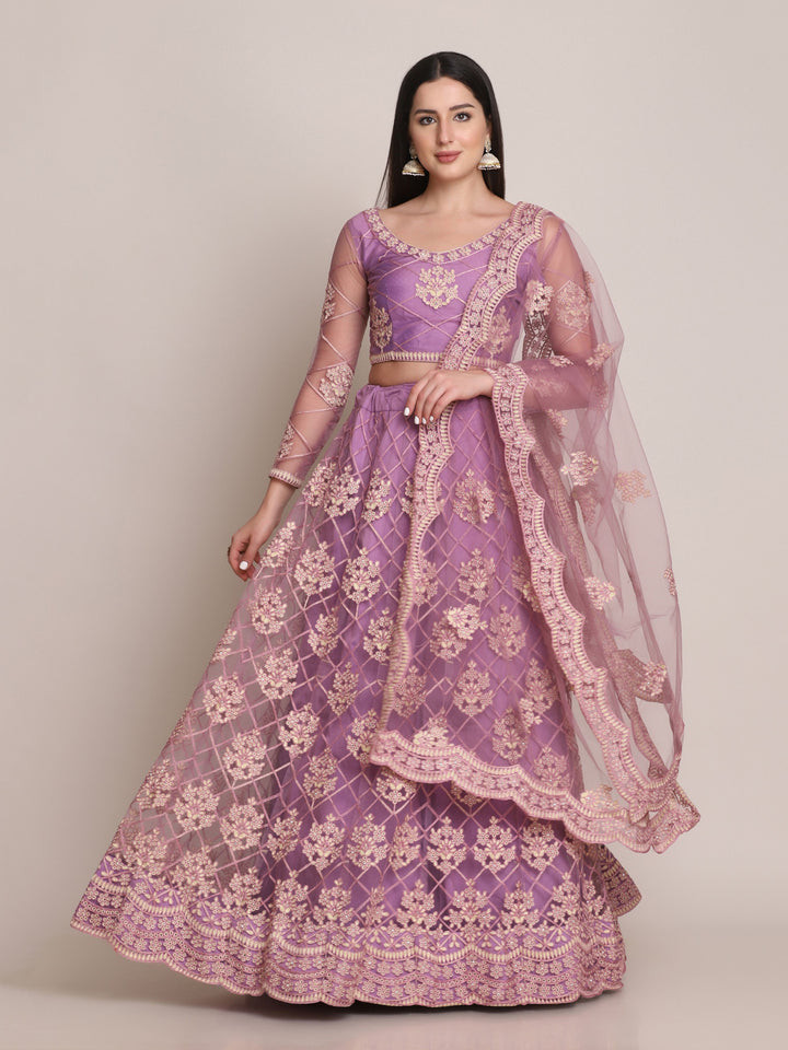 Purple Net Lehenga Choli with Net Dupatta | Designer Embroidery Work