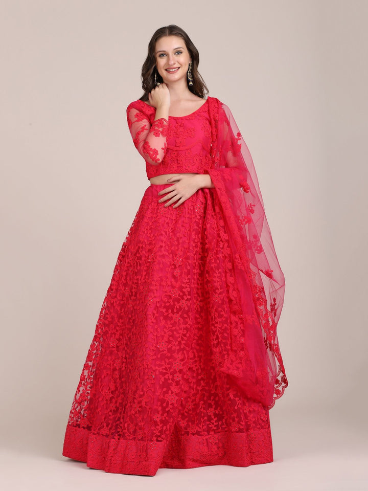 Rani Pink Net Lehenga Choli with Net Dupatta | Designer Embroidery for weddings