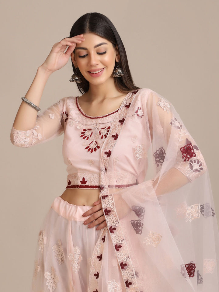 Light Pink Net Lehenga Choli | Designer Embroidery Work & Stone Detail