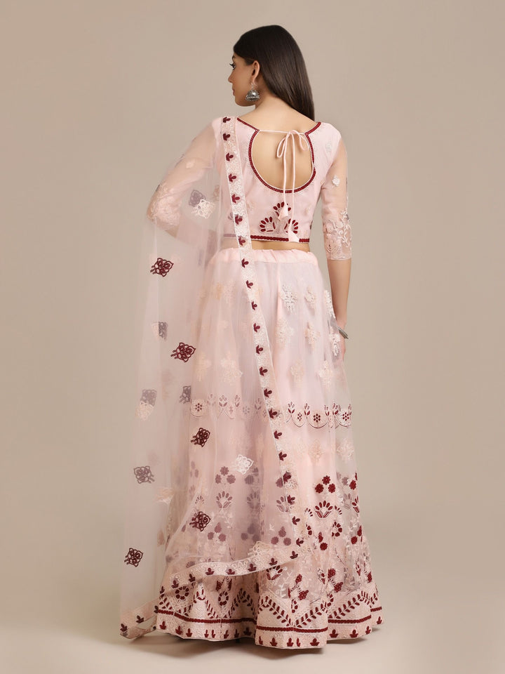 Light Pink Net Lehenga Choli | Designer Embroidery Work & Stone Detail