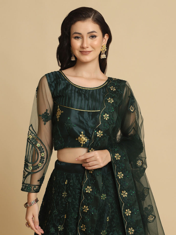 Dark Green Net Lehenga Choli | Designer Embroidery & Stone Work for special occasion