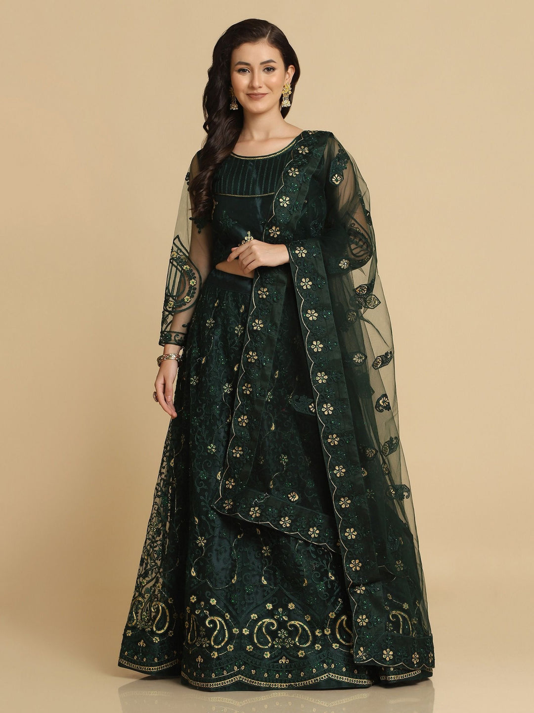 Dark Green Net Lehenga Choli | Designer Embroidery & Stone Work for special occasion