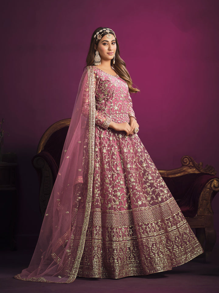 Designer Net Anarkali Suit | Heavy Sequins Embroidery with Bottom For festive Wear