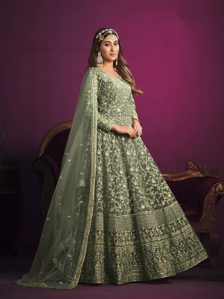 Designer Net Anarkali Suit | Heavy Sequins Embroidery with Bottom For festive Wear