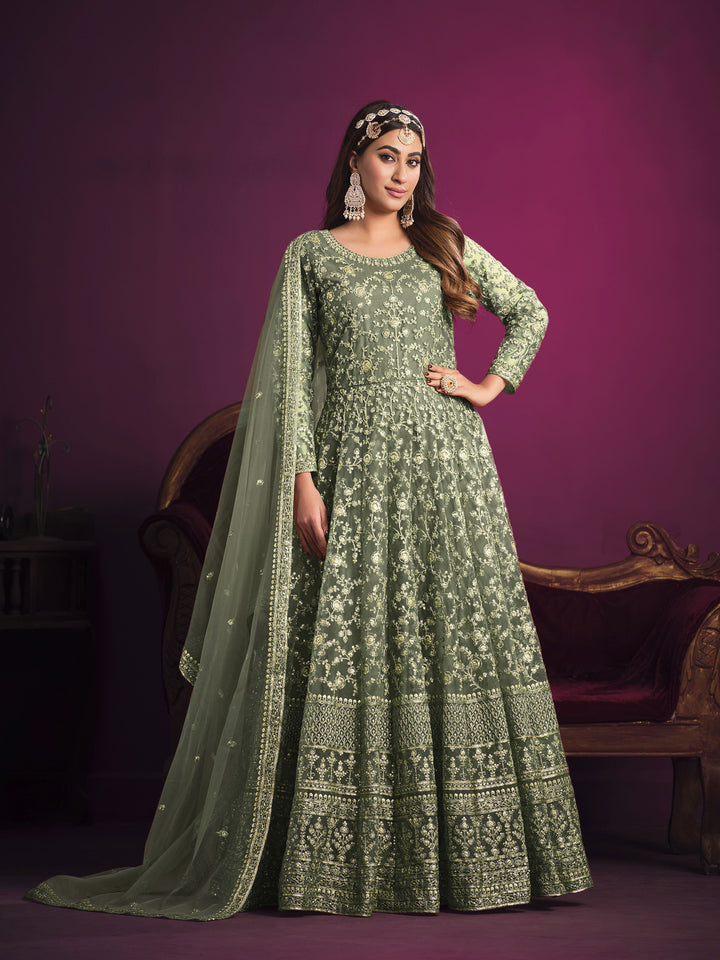 Designer Net Anarkali Suit | Heavy Sequins Embroidery with Bottom For festive Wear