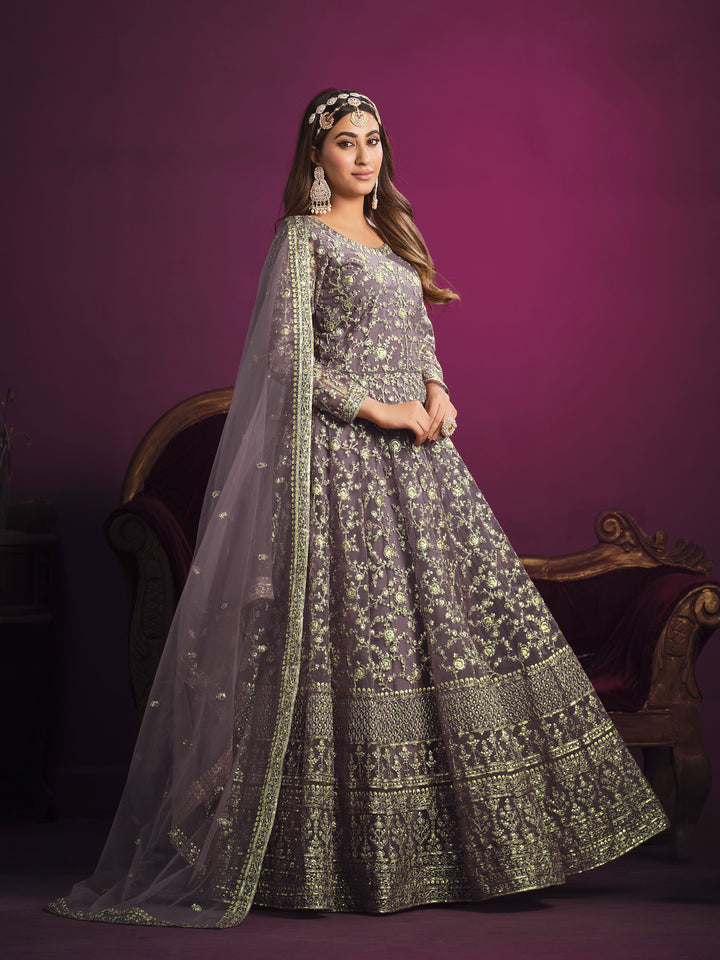 Designer Net Anarkali Suit | Heavy Sequins Embroidery with Bottom For festive Wear