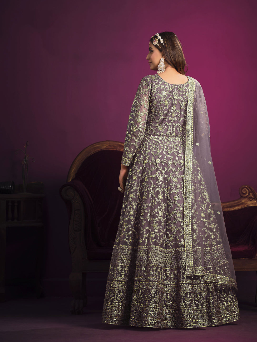 Designer Net Anarkali Suit | Heavy Sequins Embroidery with Bottom For festive Wear