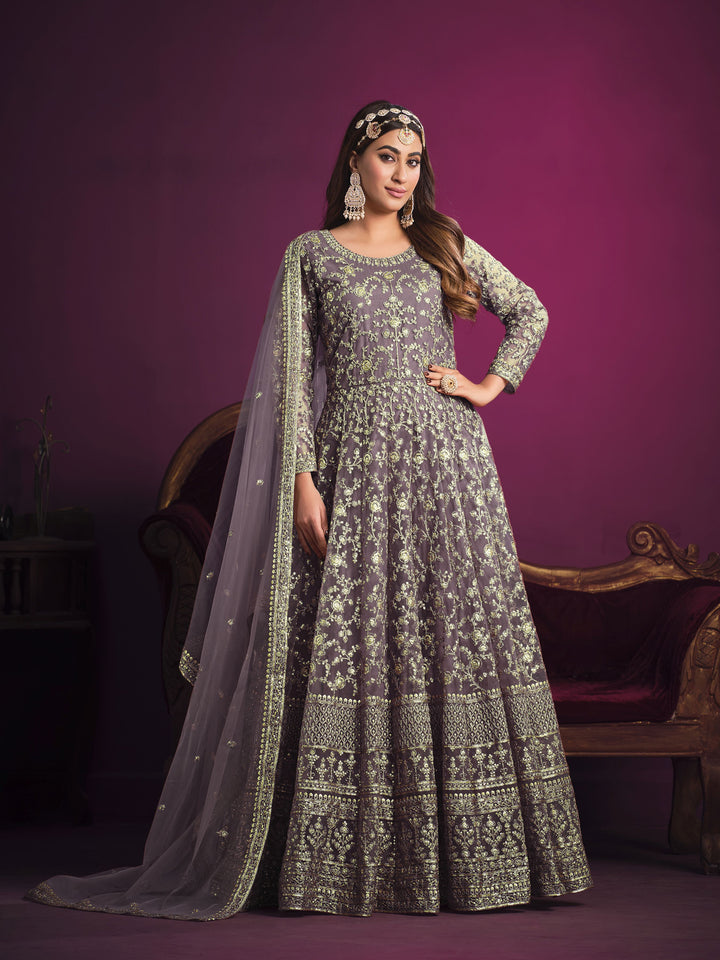 Designer Net Anarkali Suit | Heavy Sequins Embroidery with Bottom For festive Wear