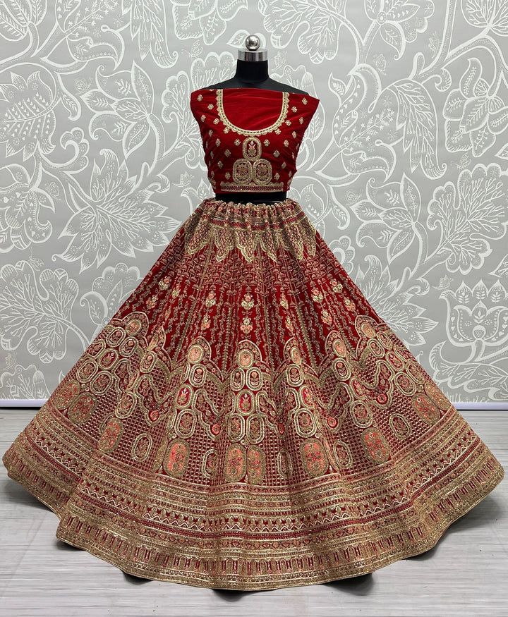 Velvet Lehenga Choli with Soft Net Dupatta | Thread Embroidery Work for Weddings