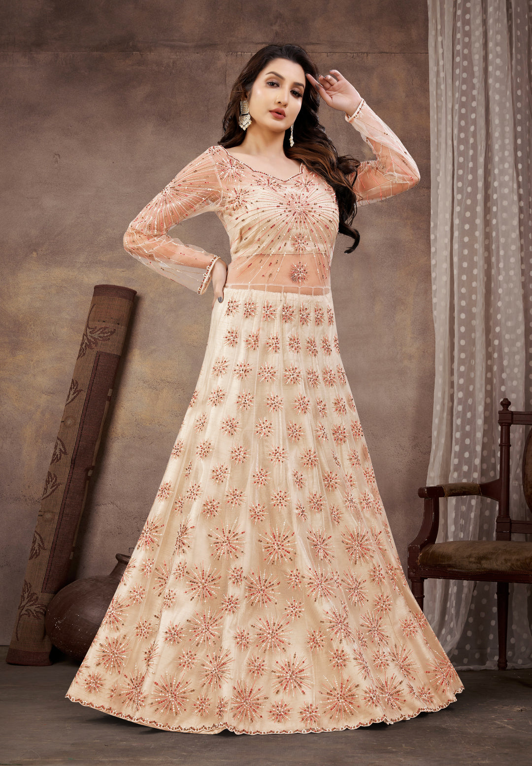 Peach Anarkali Suit | Heavy Embroidery & Hand Work for Special Occasions