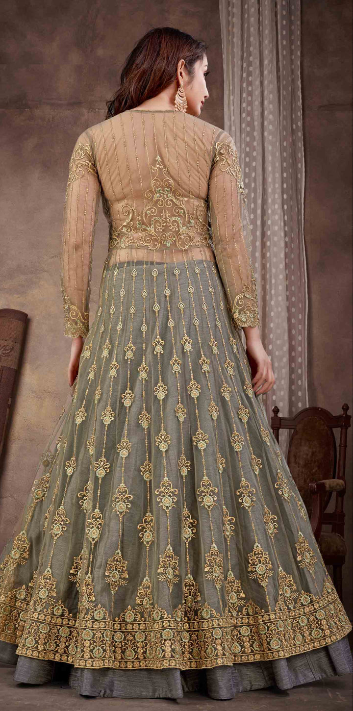 Designer Gray Anarkali Suit | Heavy Hand Work with Soft Net Dupatta for Festive Wear