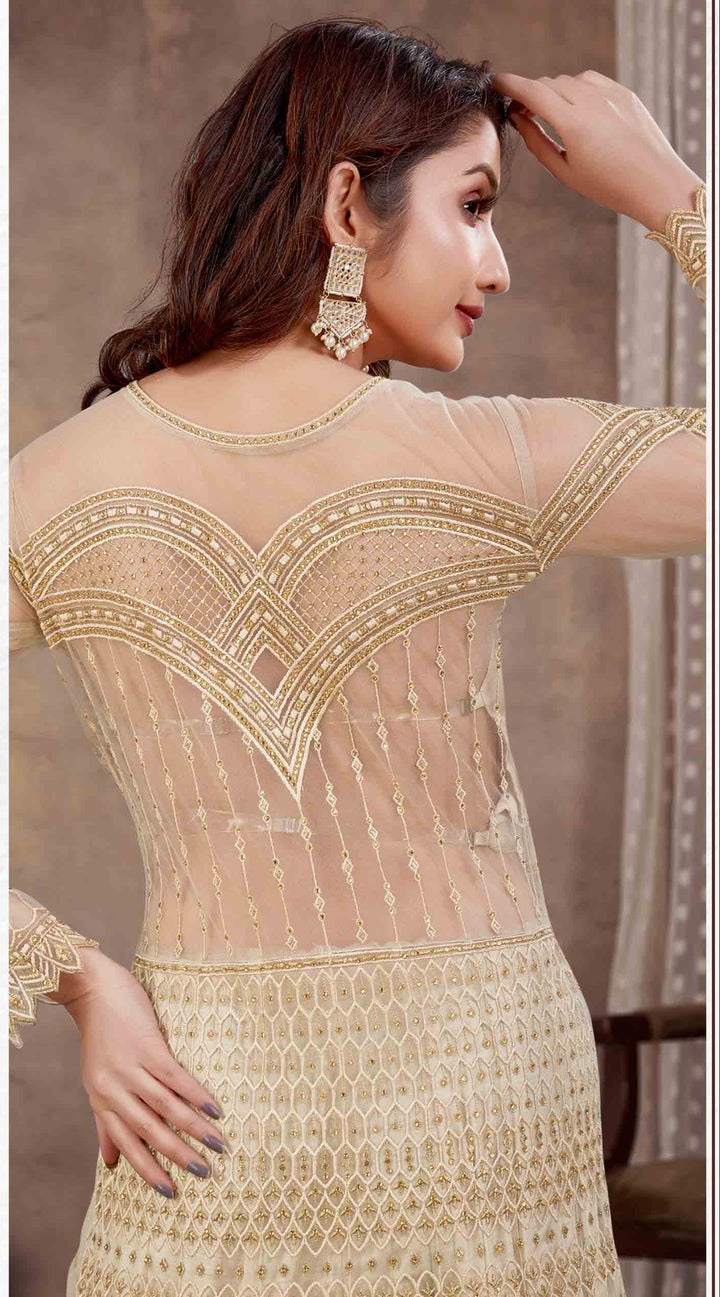 Elegant Beige Anarkali Suit | Designer Embroidery and Soft Net Dupatta