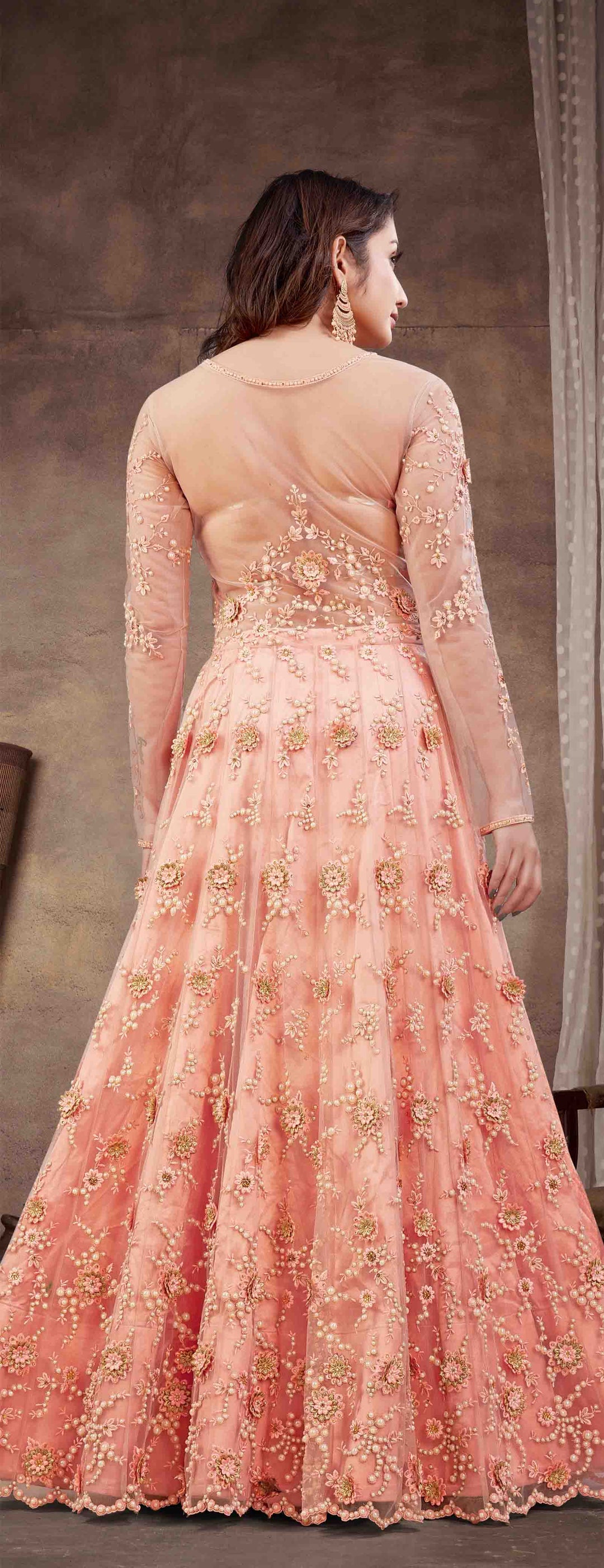 Pink Anarkali Suit | Soft Net Top & Silk Bottom with Designer Embroidery