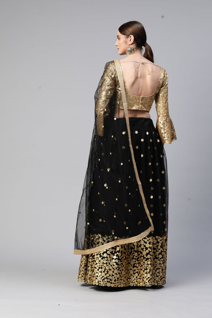 Black Net & Satin Lehenga Choli | Heavy Embroidery with Jari & Sequins Work