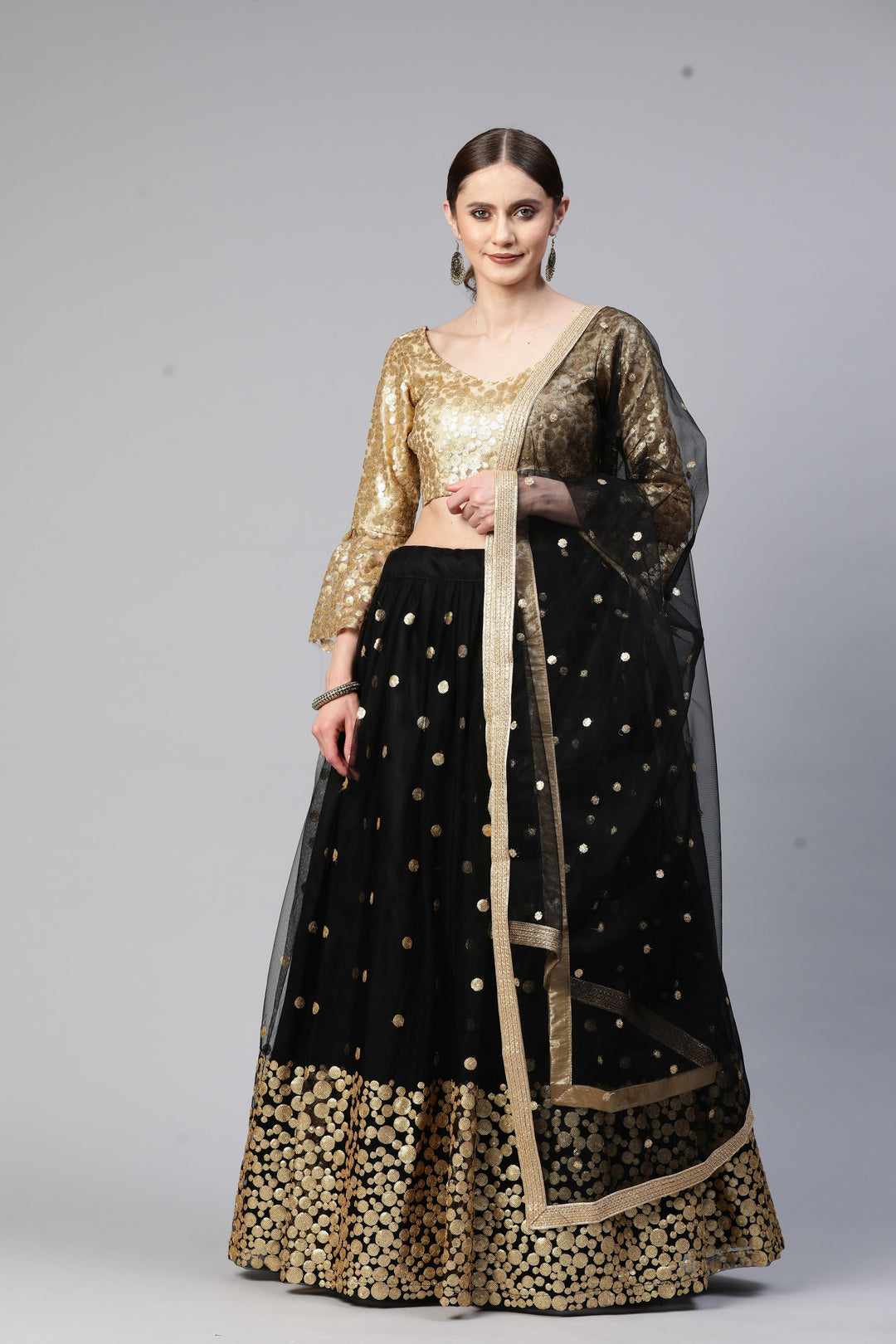 Black Net & Satin Lehenga Choli | Heavy Embroidery with Jari & Sequins Work