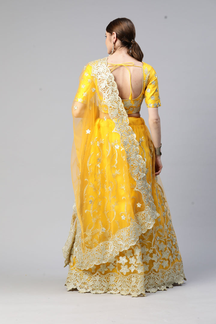 Designer Yellow Lehenga Choli Net & Satin Fabric | For Wedding Wear