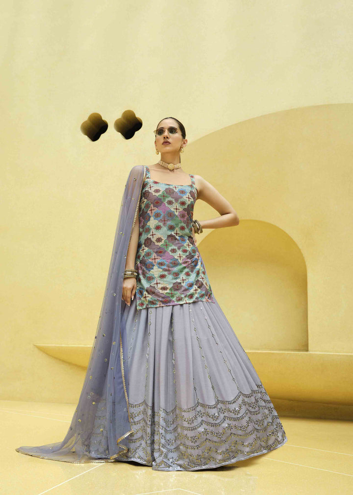 Designer Printed Art-Silk Lehenga | Sequence Embroidery for Weddings