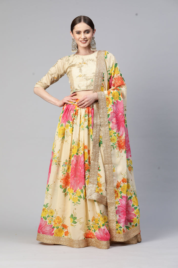 Art-Silk Floral Digital Printed Lehenga | Sequined Embroidery for Weddings