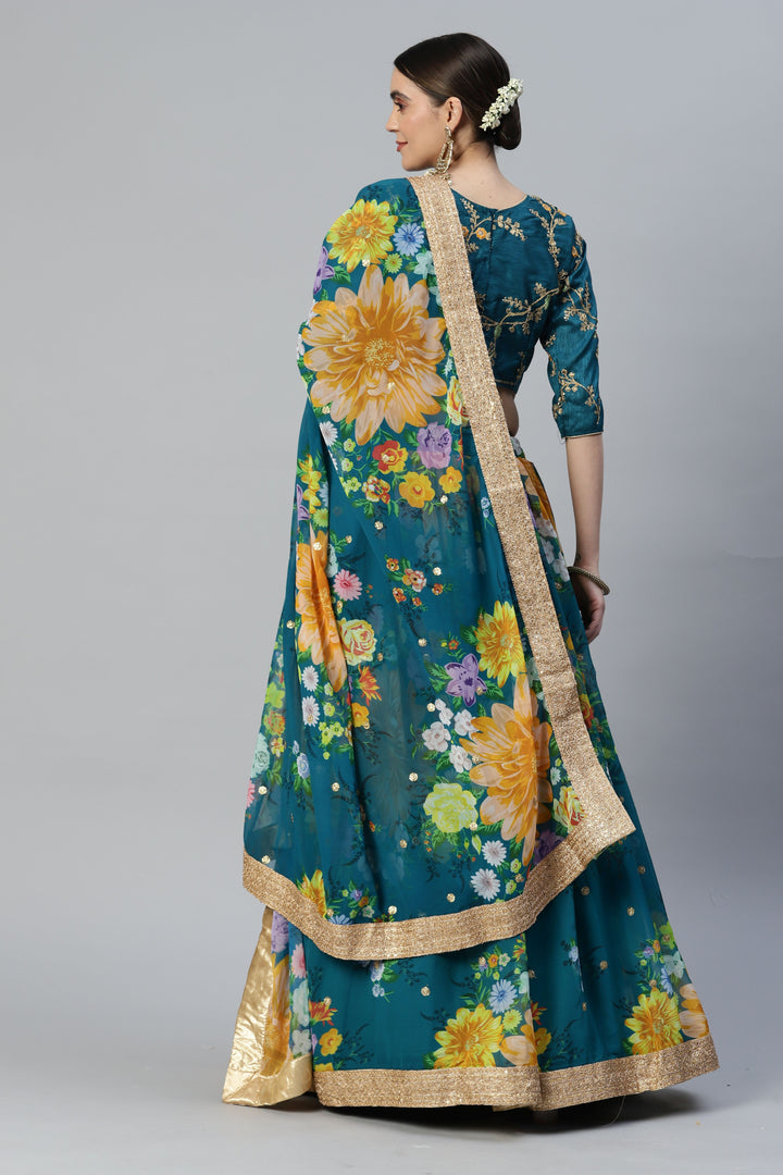 Art-Silk Floral Digital Printed Lehenga | Sequined Embroidery for Weddings