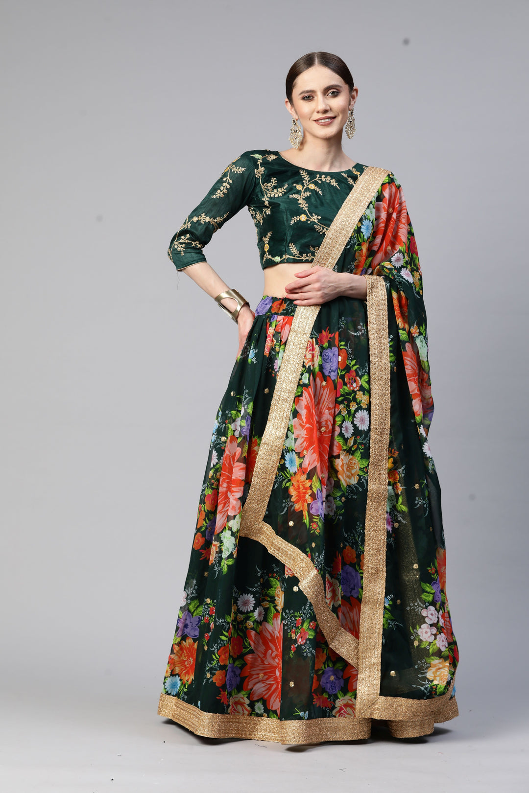 Art-Silk Floral Digital Printed Lehenga | Sequined Embroidery for Weddings