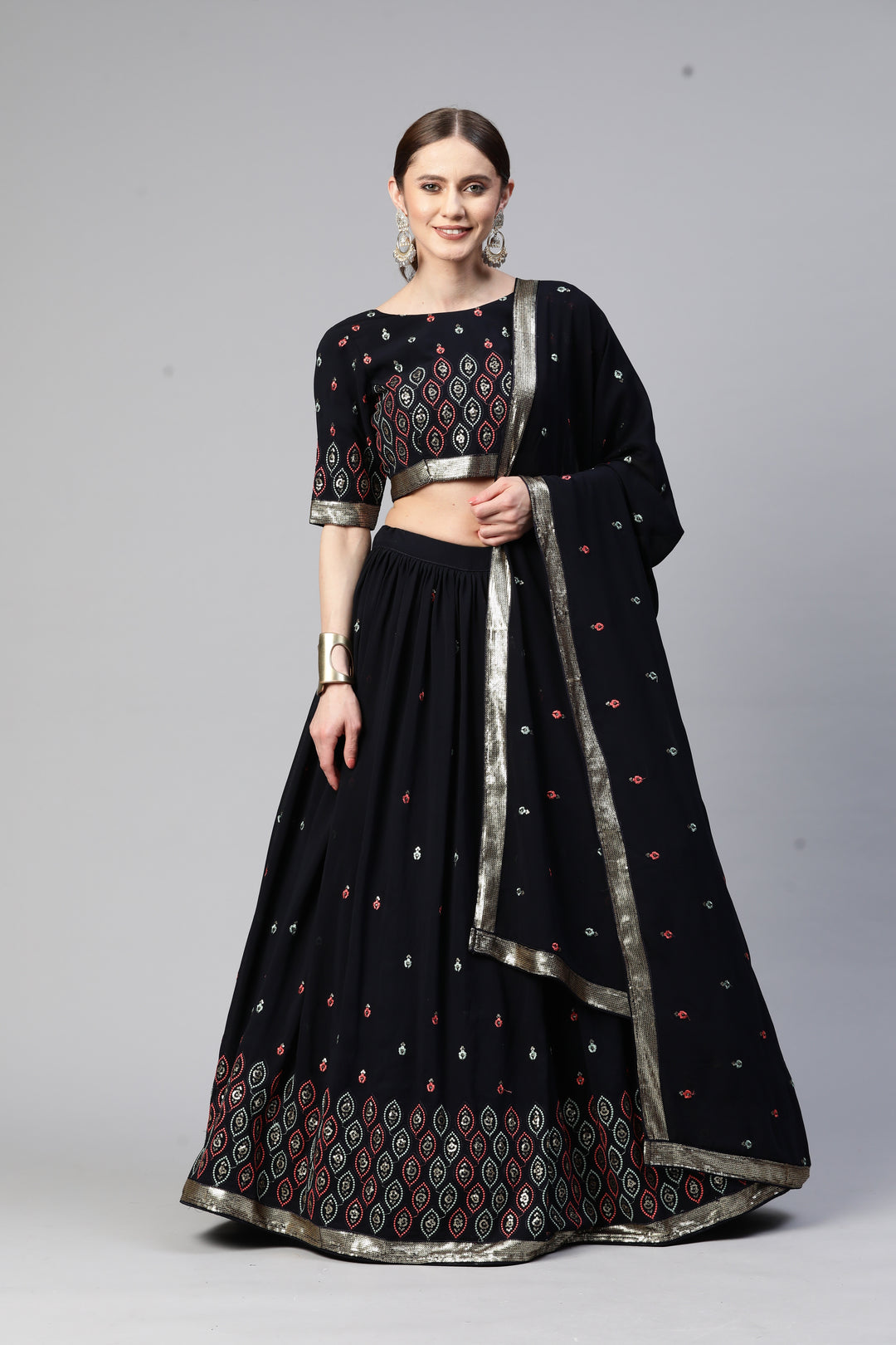 Elegant Georgette Lehenga | Heavy Sequence Embroidery for Weddings & Events