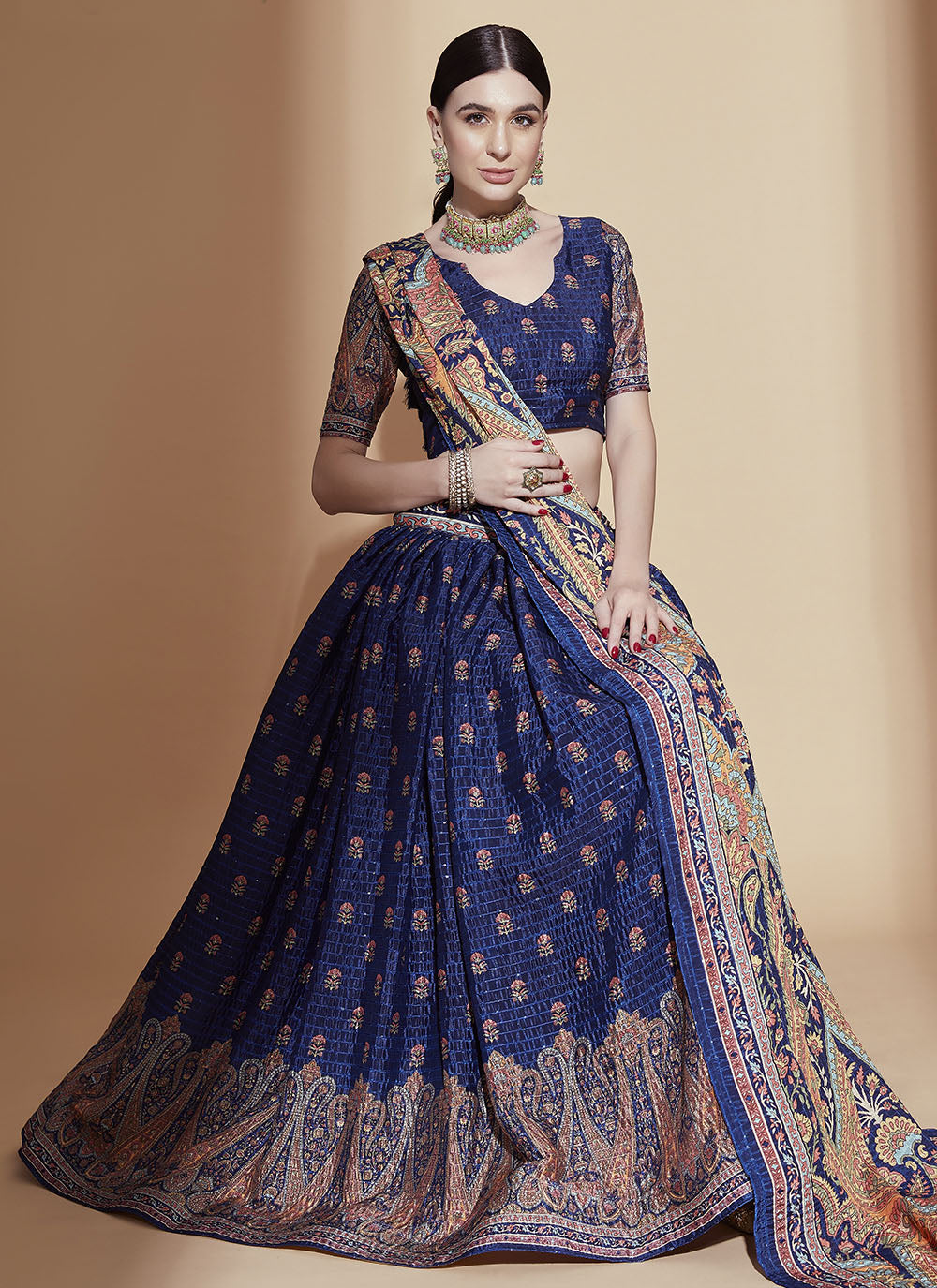 Chinon Lehenga | Digital-Printed & Embroidered | Designer Crochet Work